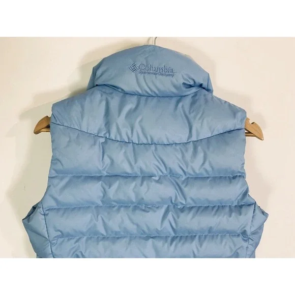 Columbia Down Puffer Vest Light Blue Women's Small Vintage Fleece Collar Y2K - Picture 4 of 9